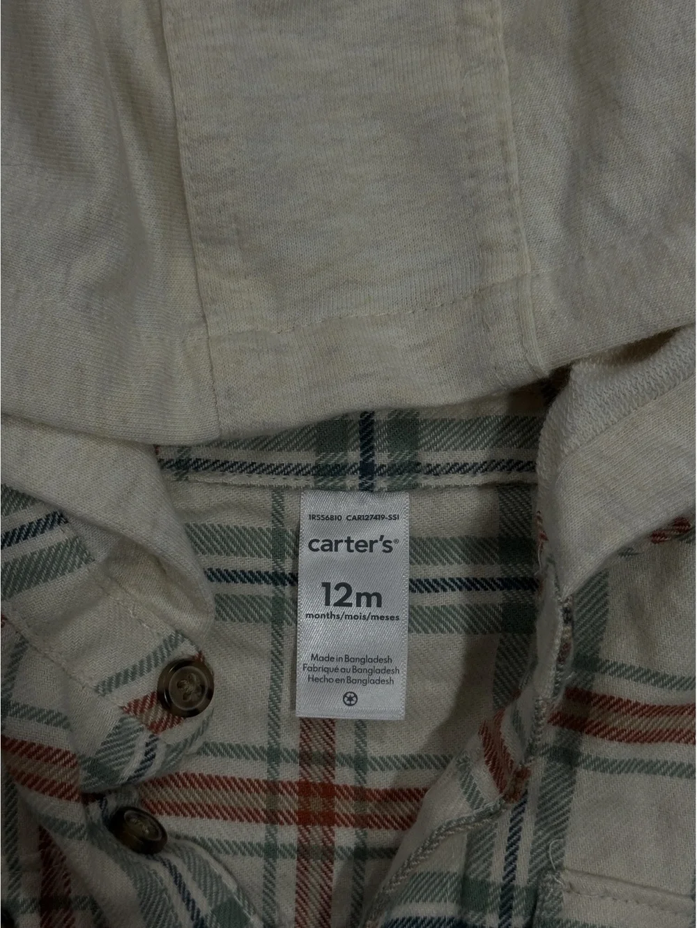 Carter's Baby Hooded Plaid Button-Up Shirt 12M